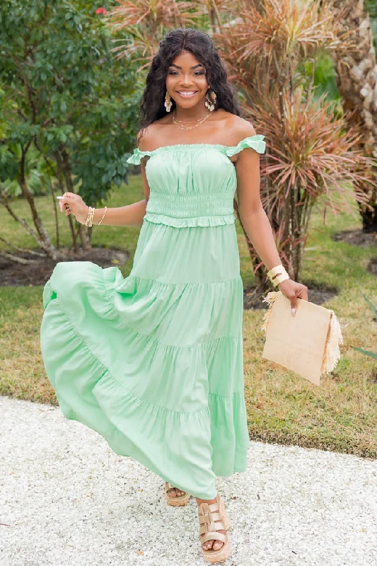 Living A Dream Green Woven Maxi Dress Trendy Button Front Maxi Dress
