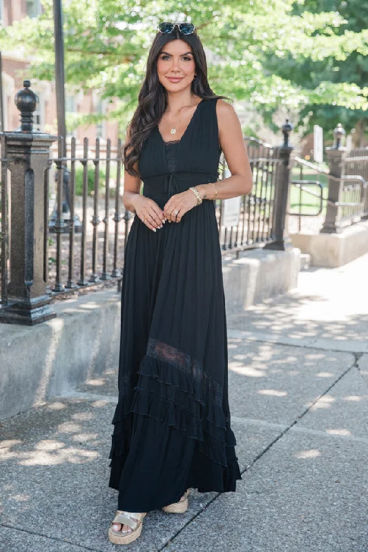 Lucky To Have You Black Sleeveless Maxi Dress Cozy Knitted Maxi Dress