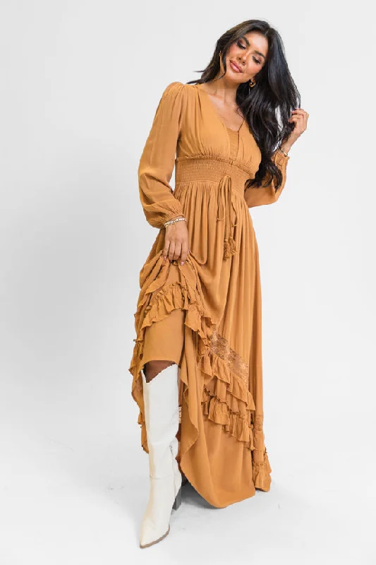Lucky To Have You Camel Maxi Dress Cozy Knit Maxi Dress