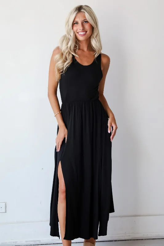 Majorly Sophisticated Black Maxi Dress Comfortable Ruffle Maxi Dress