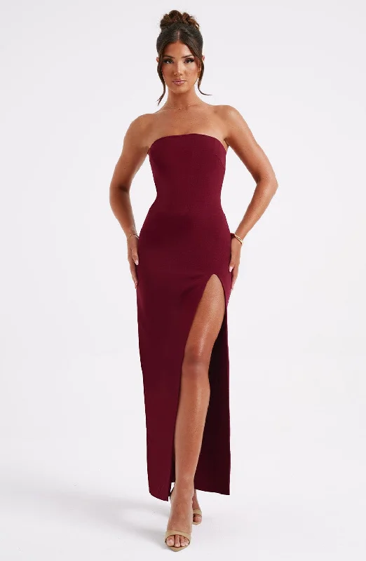 Marcia Maxi Dress - Burgundy Fashionable High-Waist Maxi Dress