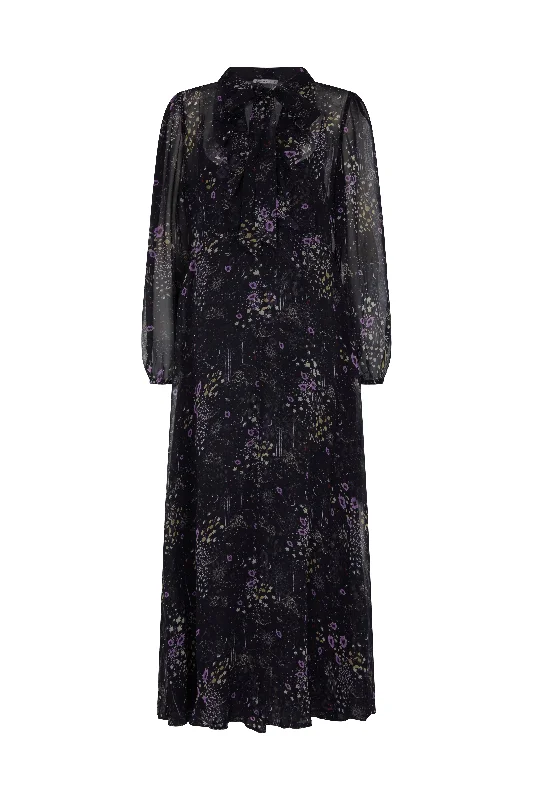 Margot Ruffle Neck Zodiac Print Maxi Dress In Multi Elegant Lace-Up Maxi Dress