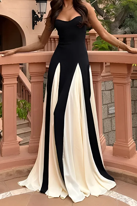 Patchwork Spaghetti Strap Maxi Dress Cozy Maxi Dress with Slit