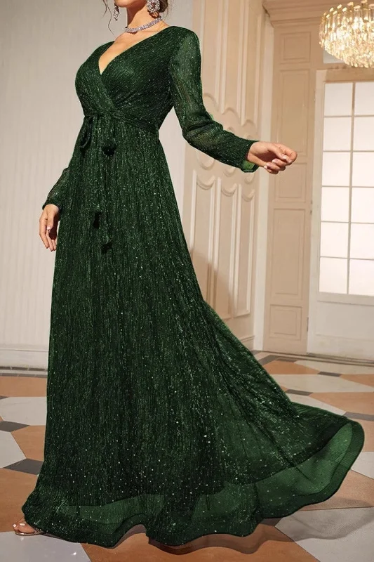 Glitter V-Neck Maxi Dress Cozy Cold-Shoulder Maxi Dress