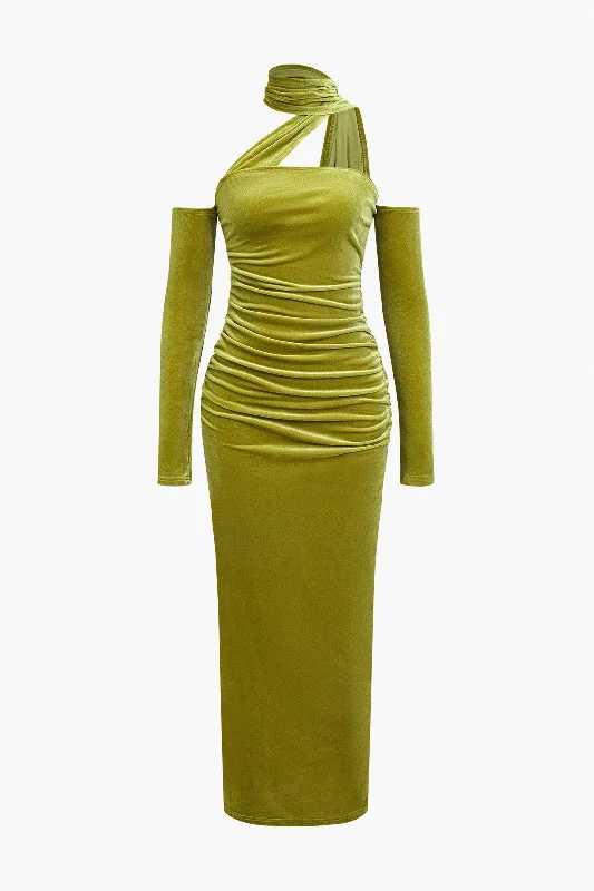 Velvet Cut Out Maxi Dress Trendy Maxi Dress with Belt