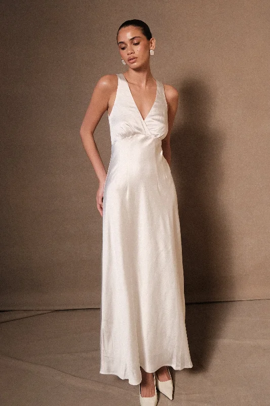 Meghan Satin Maxi Dress - Ivory Elegant Sleeveless Maxi Dress