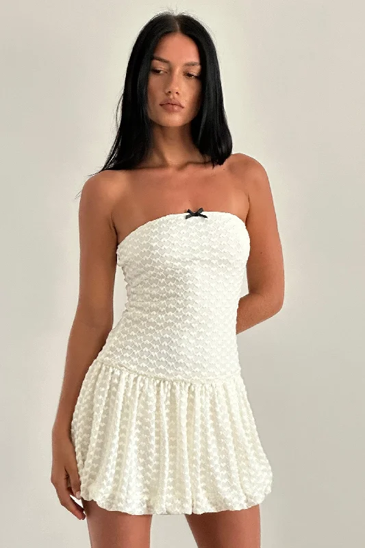 Mistee Bandeau Bubble Hem Mini Dress Lace Ivory