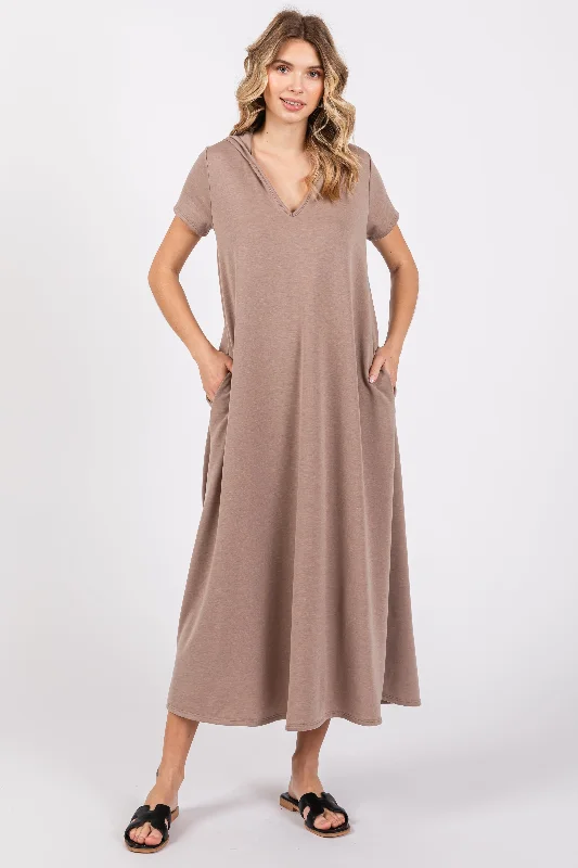 Mocha Fleece Hooded Midi Dress