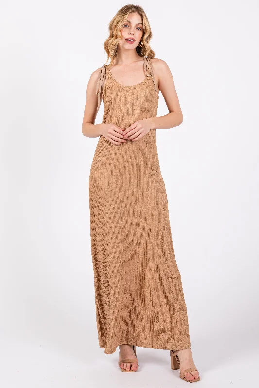 Mocha Textured Tie Strap Midi Dress