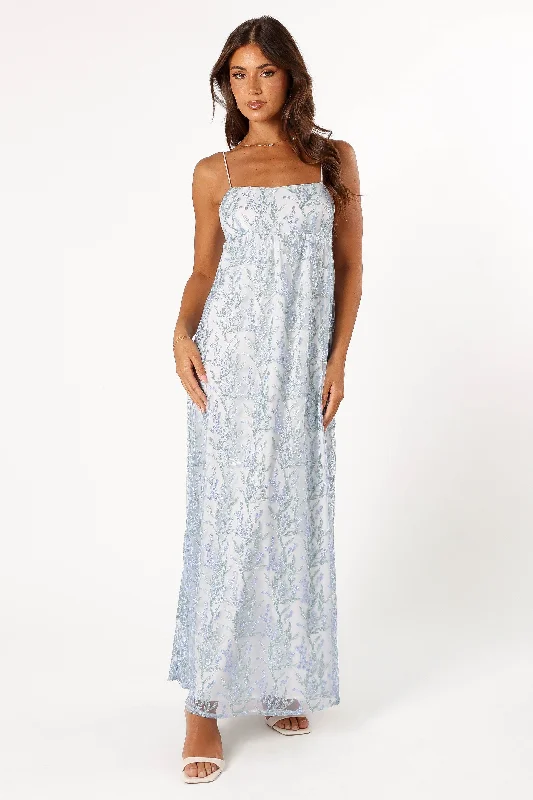 Nolan Maxi Dress - Blue Floral Chic Off-Shoulder Maxi Dress