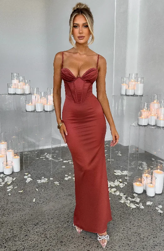 Onika Maxi Dress - Rust Comfortable Satin Maxi Dress