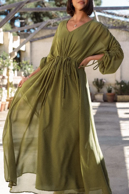 Ramona Long Sleeve Maxi Dress - Sage Elegant Velvet Maxi Dress