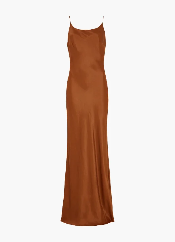 Roxy Spaghetti Strap Maxi Dress In Brown Elegant Maxi Dress with Lace