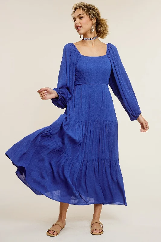 Royal Blue Tiered Midi Dress