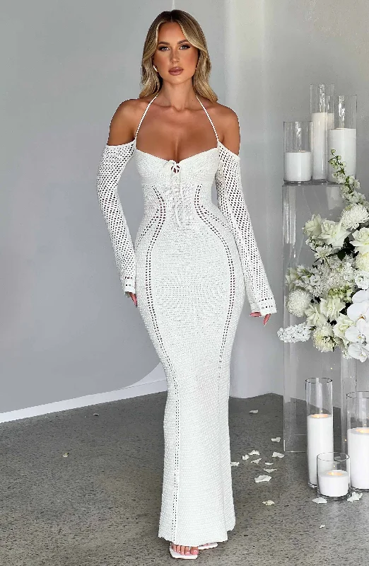 Samariah Maxi Dress - White Trendy Off-Shoulder Ruffle Maxi Dress