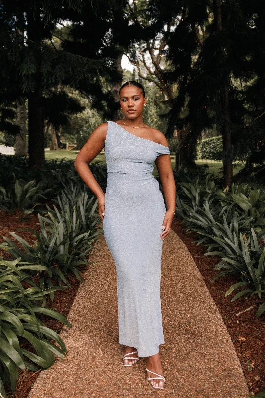 Sebastian Off Shoulder Maxi Dress - Blue Fashionable Maxi Dress with Fringe