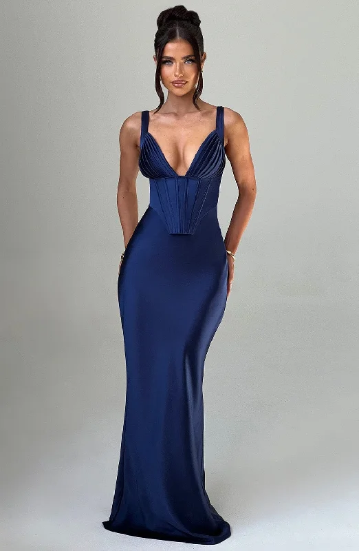 Shae Maxi Dress - Navy Comfortable Maxi Dress with Sleeves