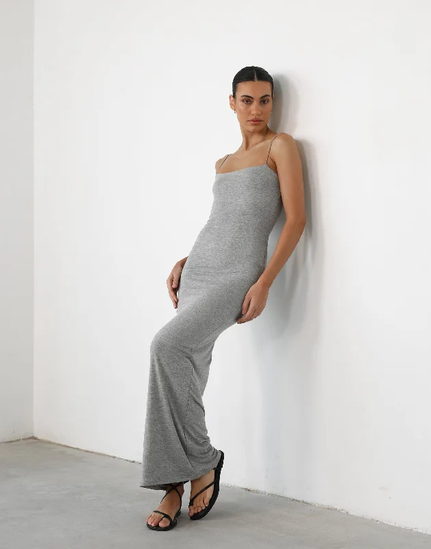 Tammy Maxi Dress (Grey Marle) Elegant Boho Maxi Dress