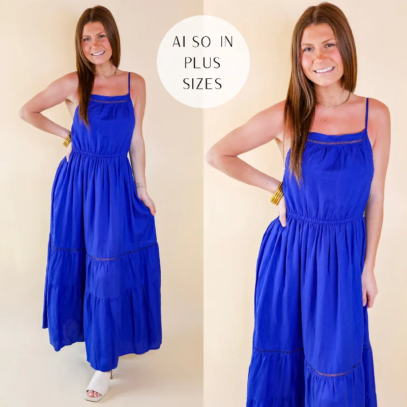 Tranquil Tides Tiered Maxi Dress in Royal Blue Trendy Fit-and-Flare Maxi Dress