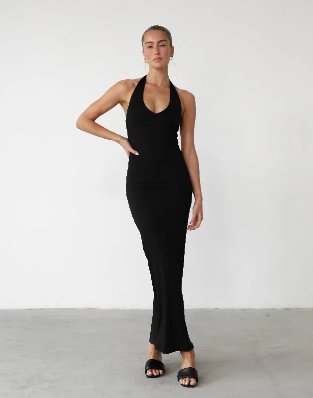Veena Maxi Dress (Black) Stylish V-Neck Maxi Dress