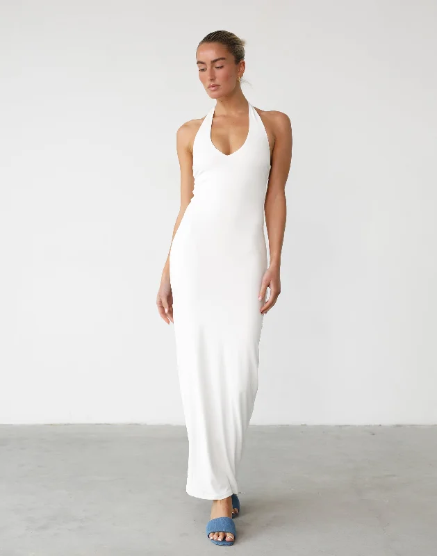 Veena Maxi Dress (White) Chic Off-Shoulder Maxi Dress