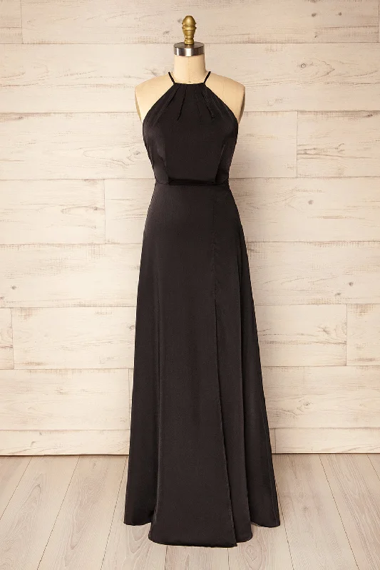 Versailles | Black Maxi Dress w/ Laced Back Cozy Cold-Shoulder Maxi Dress
