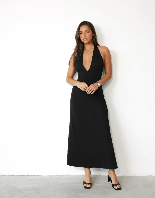 Victoria Maxi Dress (Black) Fashionable High-Waist Maxi Dress