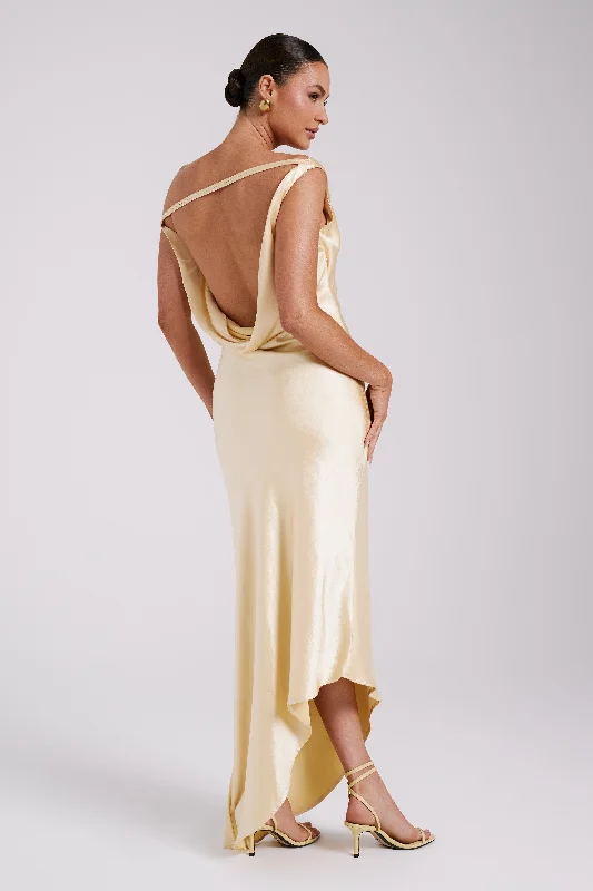 Yvette Slip Maxi Dress With Asymmetrical Hem - Butter Trendy Floral Print Maxi Dress