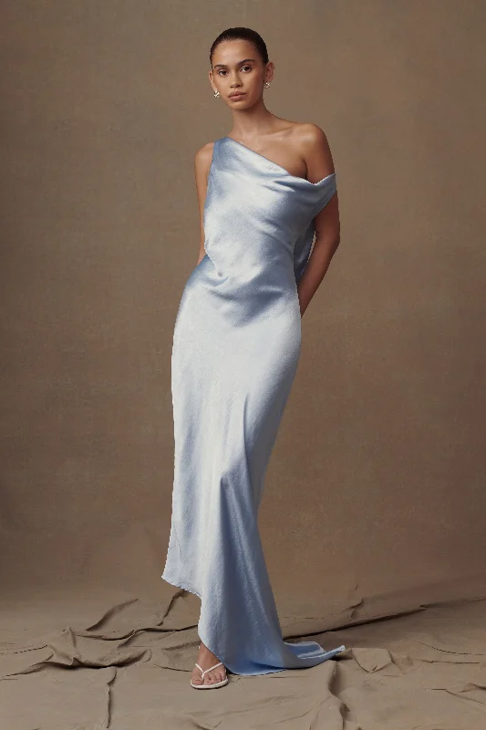 Yvette Slip Maxi Dress With Asymmetrical Hem - Cornflower Blue Stylish Empire Waist Maxi Dress Yvette Slip Maxi Dress With Asymmetrical Hem - Cornflower Blue Stylish Empire Waist Maxi Dress