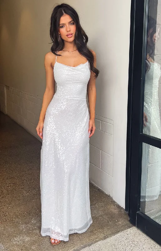 Zari White Sequin Maxi Dress Chic Boho Print Maxi Dress