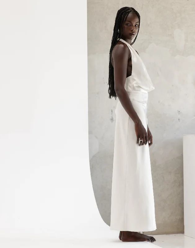 Zoya Maxi Dress (Pearl) Fashionable Off-Shoulder Maxi Dress