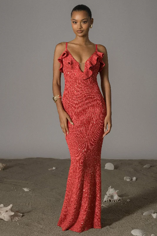 Coral Midnight Sparkle Maxi Dress