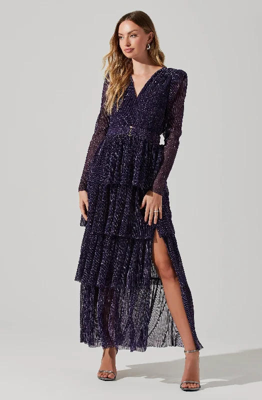 Danielle Metallic Tiered Ruffle Maxi Dress