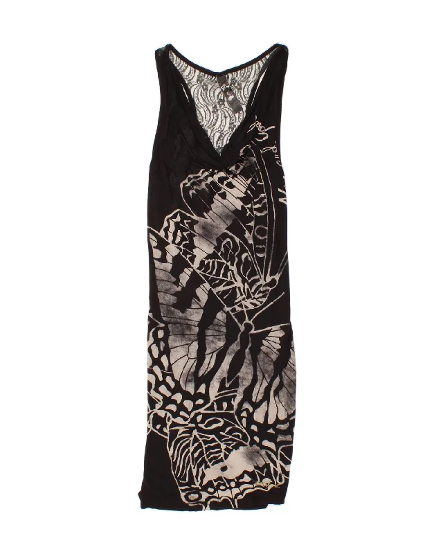 DESIGUAL Womens Graphic Sleeveless Maxi Dress UK 4 XS Black Butterfly