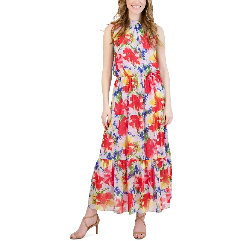 Donna Ricco Womens Chiffon Floral Print Maxi Dress