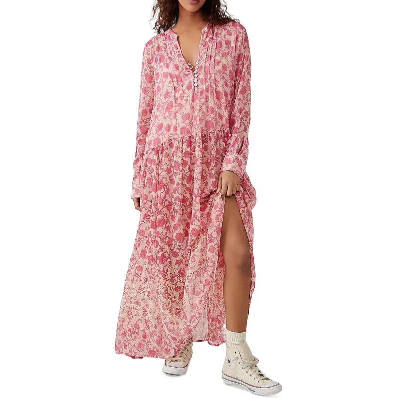 Free People Womens See It Through Floral Print Long Maxi Dress