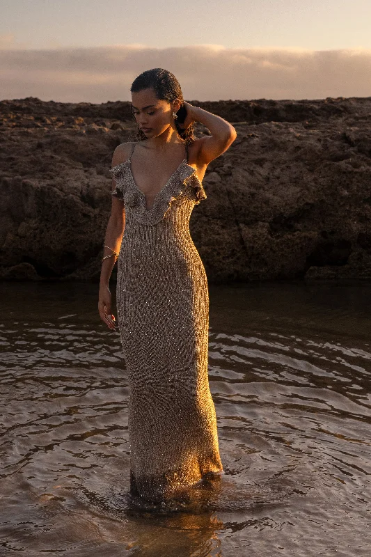 Gold Midnight Sparkle Maxi Dress