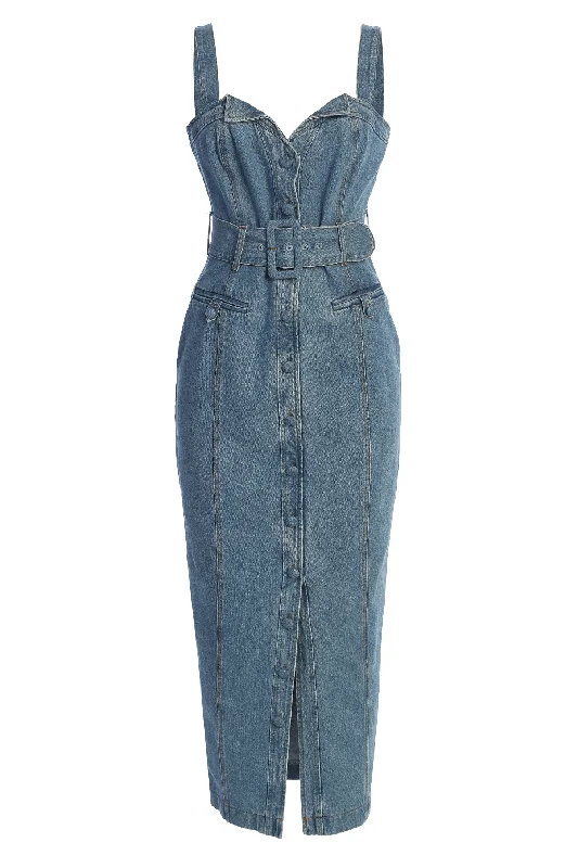 Medium Wash Celene Denim Maxi Dress