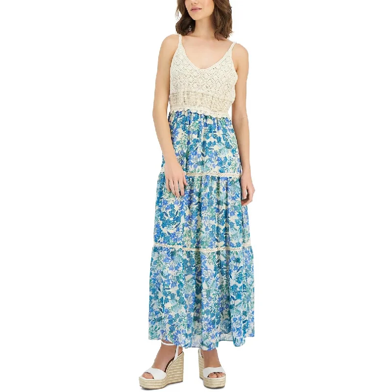 Taylor Womens Floral Print Crochet Maxi Dress