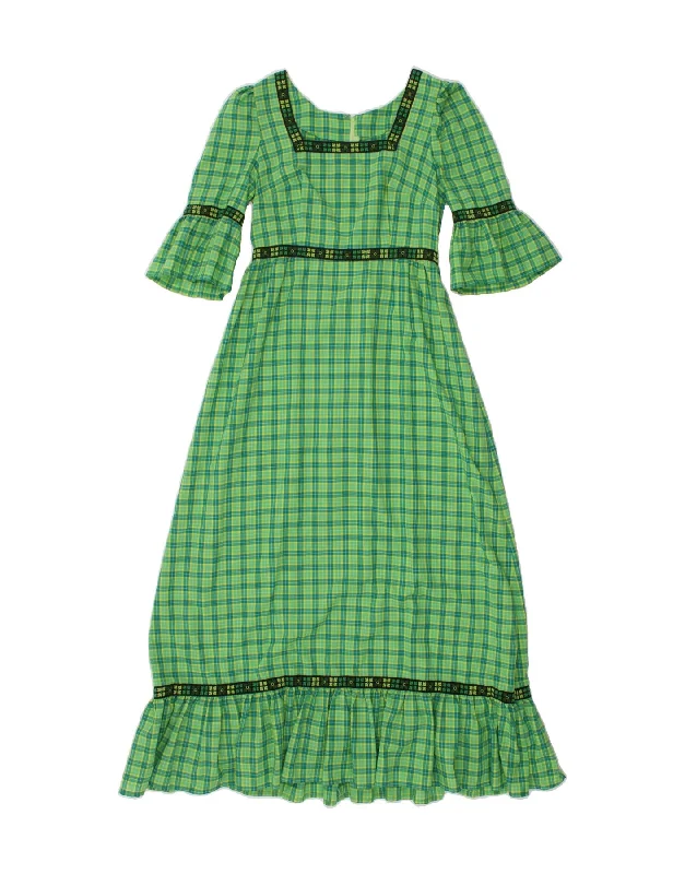 VINTAGE Womens 3/4 Sleeve Maxi Dress UK 10 Small Green Check