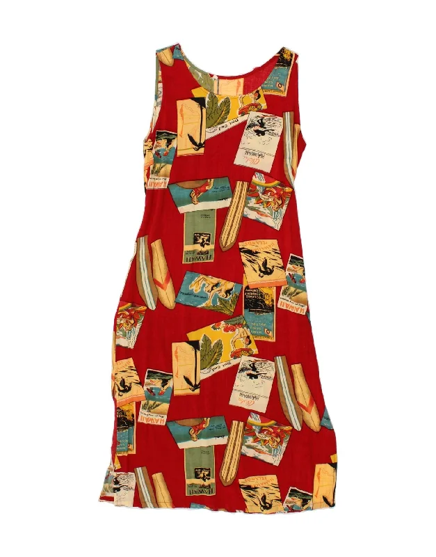 VINTAGE Womens Graphic Sleeveless Maxi Dress UK 18 XL Red Cotton