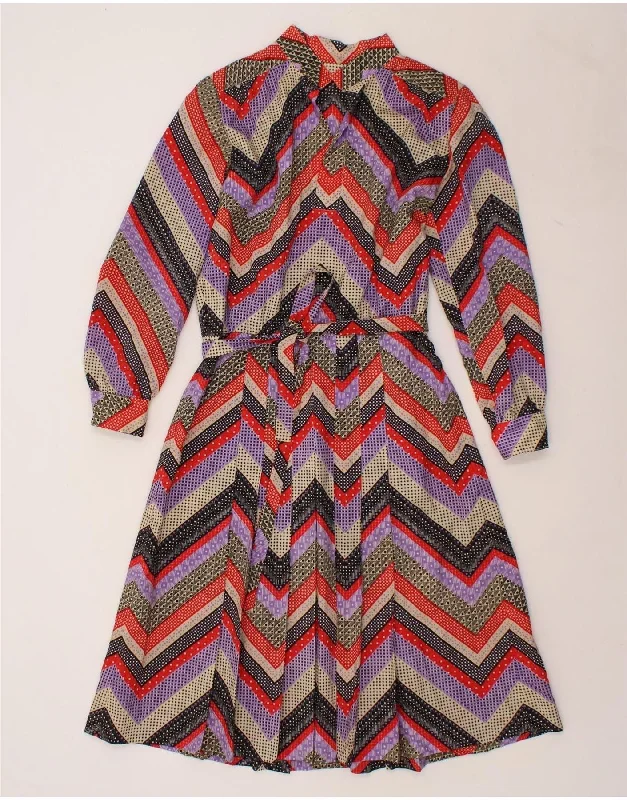 VINTAGE Womens Long Sleeve Maxi Dress UK 14 Medium Multicoloured Chevron