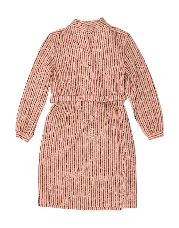 VINTAGE Womens Long Sleeve Maxi Dress UK 16 Large Beige Striped