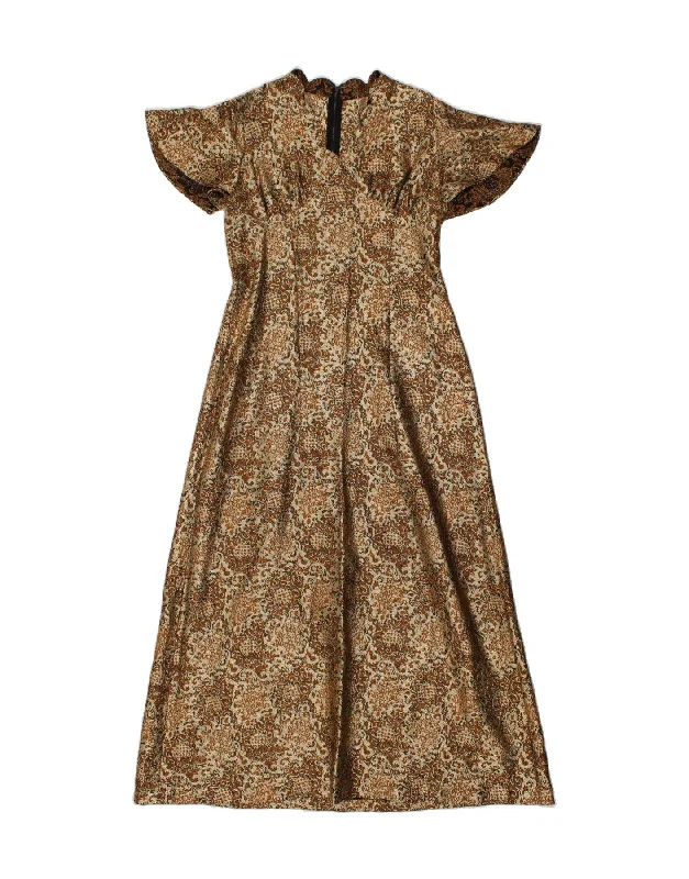 VINTAGE Womens Maxi Dress UK 12 Medium Brown Paisley