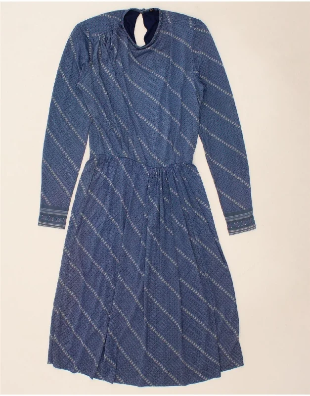 VINTAGE Womens See Through Long Sleeve Maxi Dress IT 42 Medium Blue Check