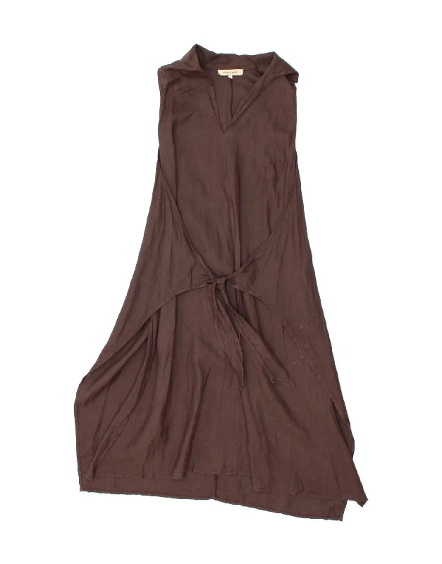 VINTAGE Womens Sleeveless Maxi Dress UK 12 Medium Brown Linen