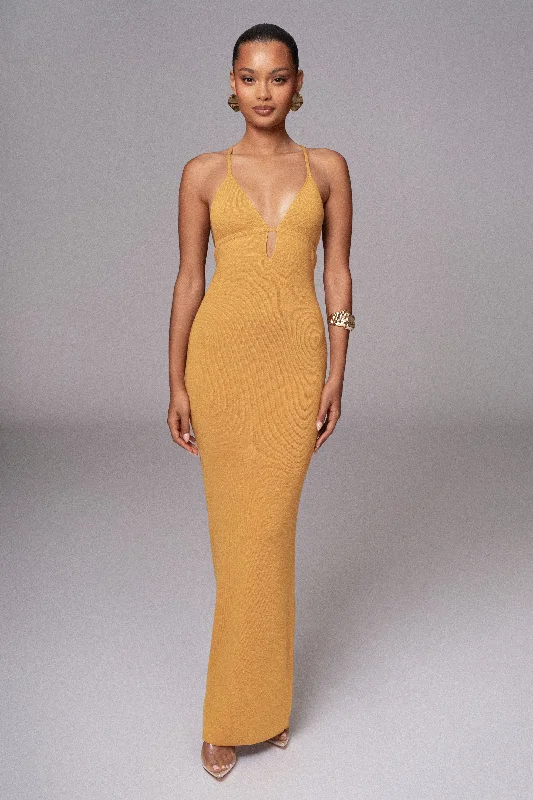 Yellow Sun Rays Knit Maxi Dress