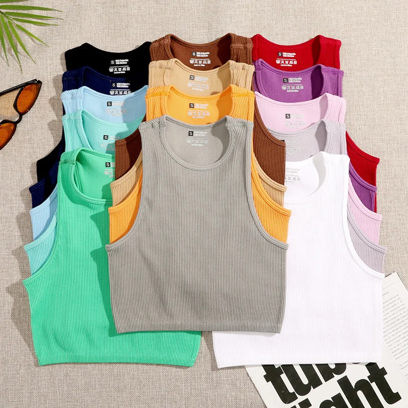 14 Colors Crop Top Women Solid Basic T-shirts Vest Seamless Streetwear