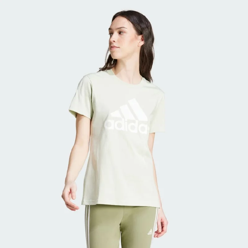 ADIDAS WOMEN'S BIG LOGO LINEN GREEN TEE Houndstooth Herringbone Solid