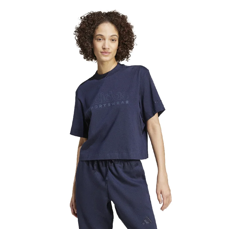ADIDAS WOMEN'S ALL SZN GRAPHIC NAVY TEE Hooded Caped Shawl Collar